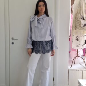 Camicia righe con fiocco e pizzo TU