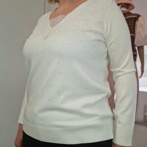 Maglia V con pizzo e strasse